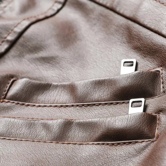 Hooded Coffee Motorcycle Biker Style Jacket - Picture 3 of 5